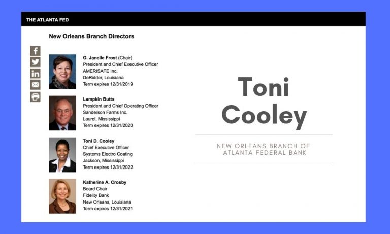 Read more about the article Toni D. Cooley Appointed to Federal Reserve Bank Board’s New Orleans Branch